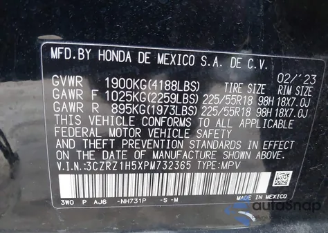 2023 Honda Hr-V 2Wd Sport from USA, damaged, VIN 3CZRZ1H5XPM732365